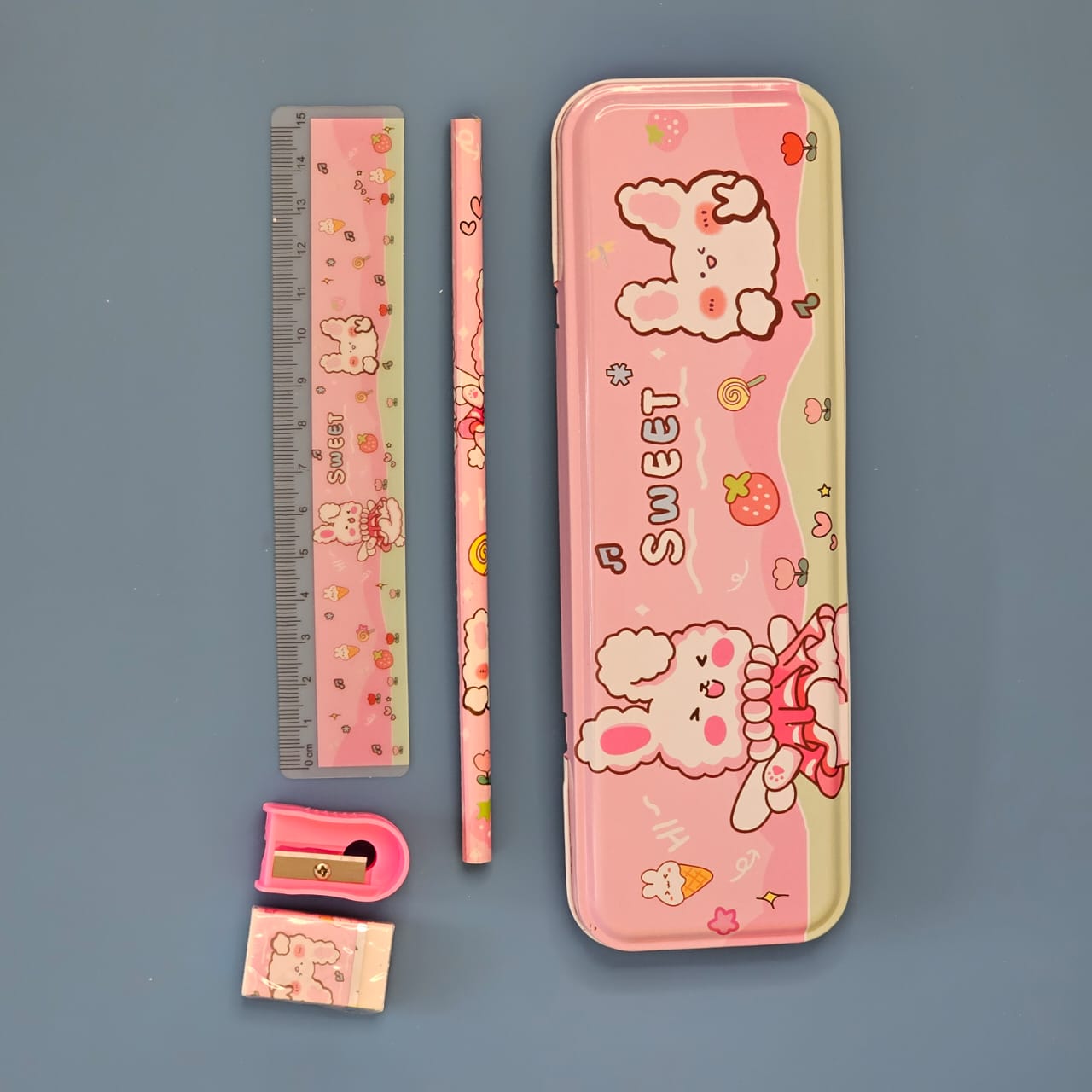 Pink stationery set for kids with rabbit design, best return birthday gift for girls, shop at www.usmile.toys.